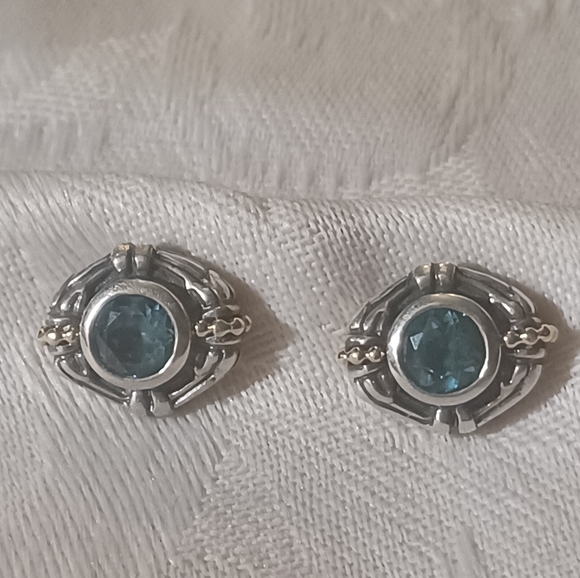 LAGOS Caviar Vintage Blue Topaz Stud Earrings, SS & 18k - Picture 1 of 10